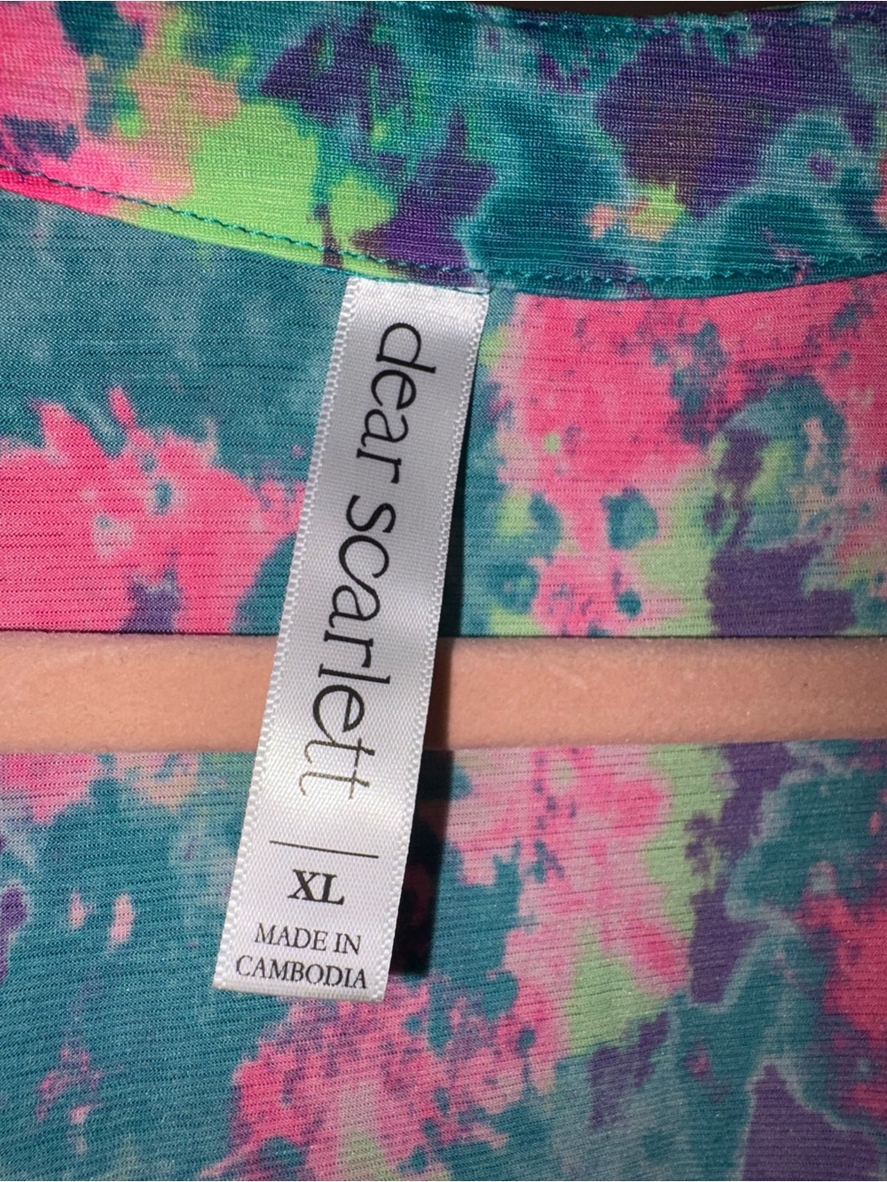 Women's V-Neck Tie-Dye Blouse in Pink, Teal & Purple - Picture 3 of 3